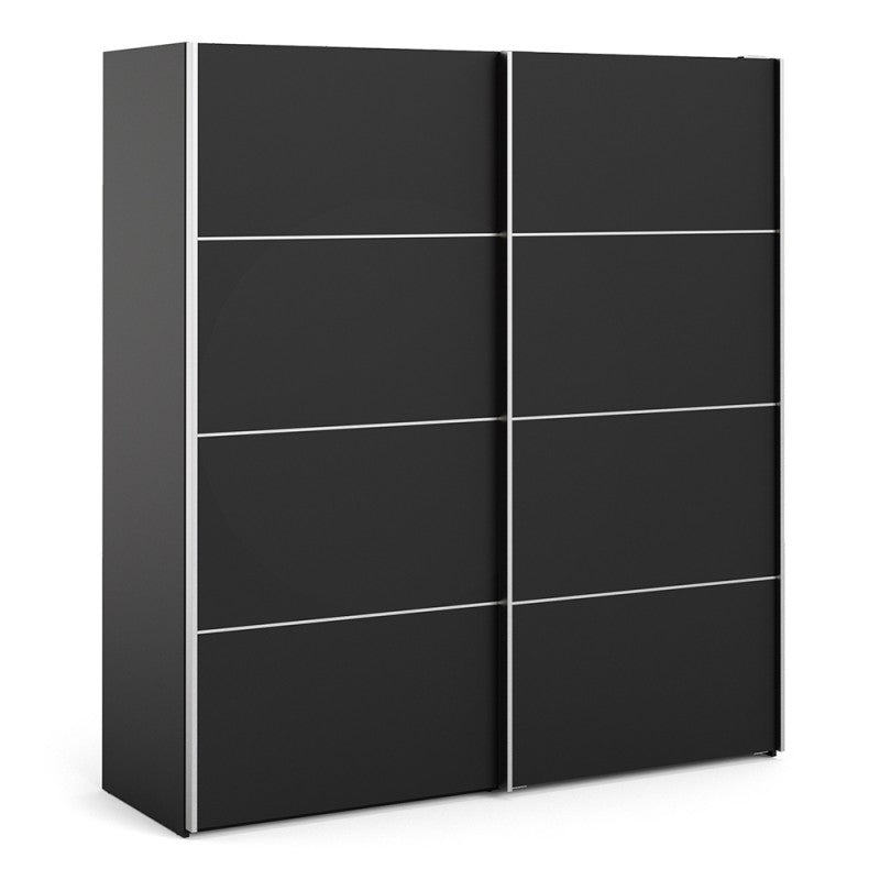 Verona Sliding Wardrobe 180cm in Black with Black Doors with 2 Shelves