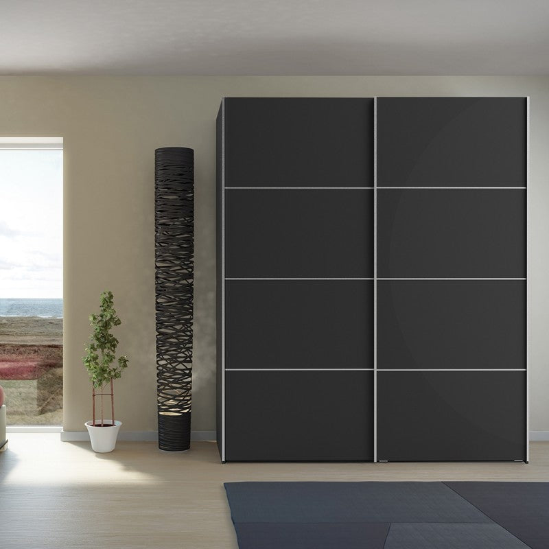 Verona Sliding Wardrobe 180cm in Black with Black Doors with 2 Shelves