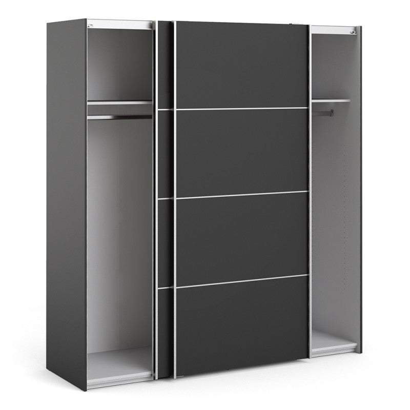 Verona Sliding Wardrobe 180cm in Black with Black Doors with 2 Shelves