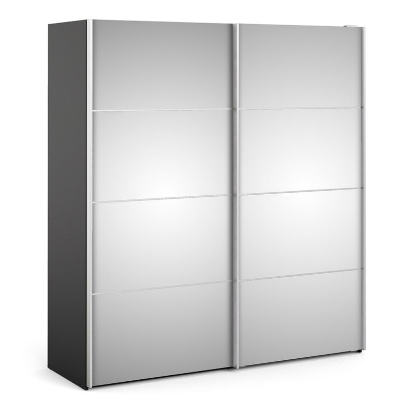 Verona Sliding Wardrobe 180cm in Black with Mirror Doors with 2 Shelves