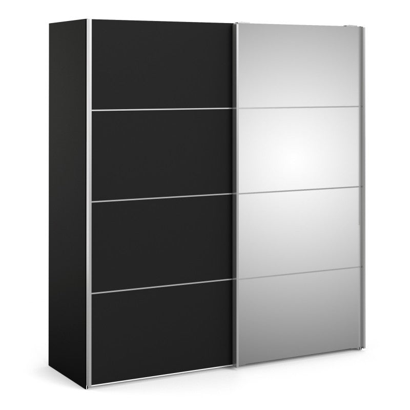 Verona Sliding Wardrobe 180cm in Black with Black and Mirror Doors with 2 Shelves