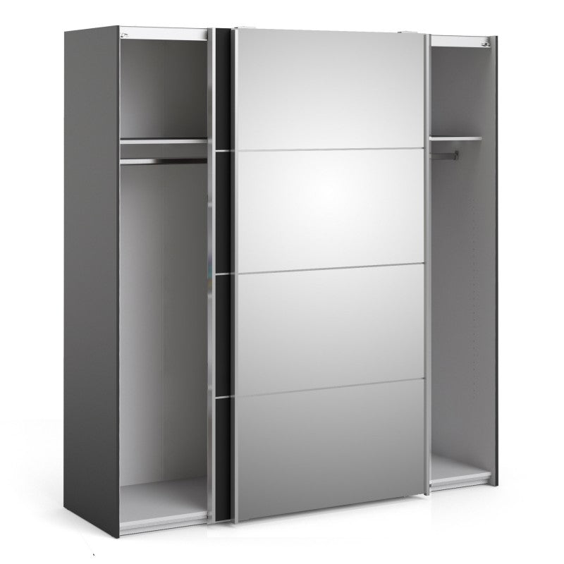 Verona Sliding Wardrobe 180cm in Black with Black and Mirror Doors with 2 Shelves