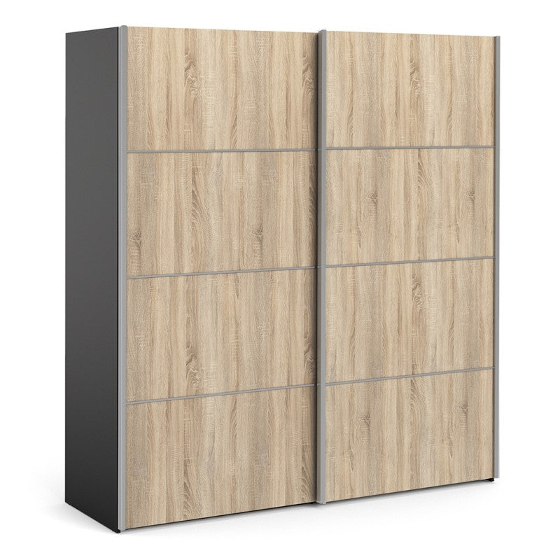 Verona Sliding Wardrobe 180cm in Black with Oak Doors with 2 Shelves