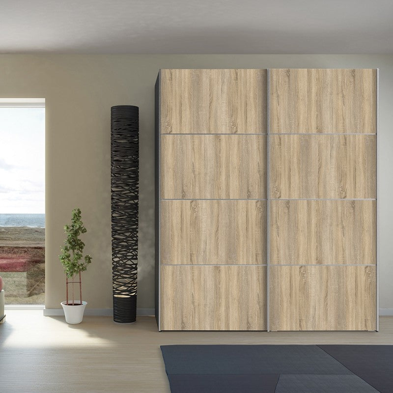 Verona Sliding Wardrobe 180cm in Black with Oak Doors with 2 Shelves