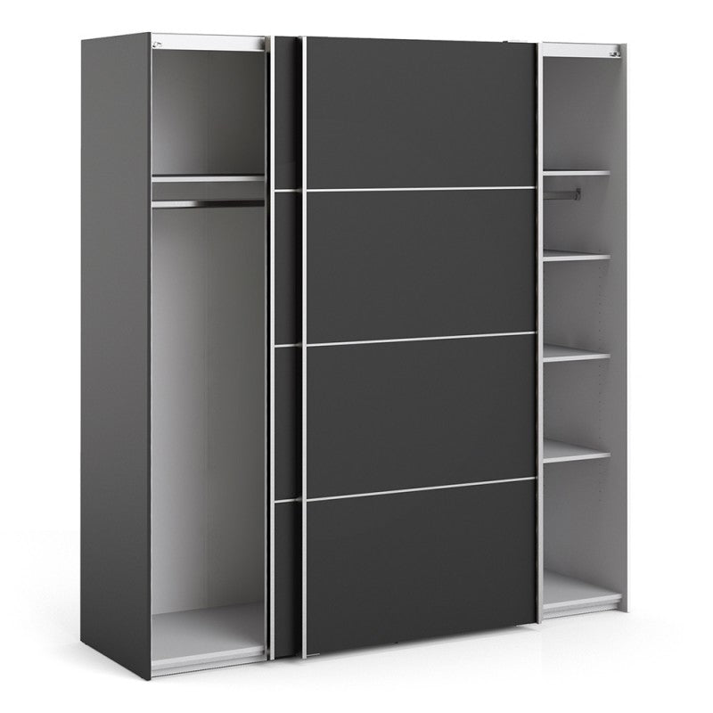 Verona Sliding Wardrobe 180cm in Black with Black Doors with 5 Shelves