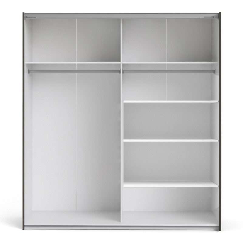 Verona Sliding Wardrobe 180cm in Black with Black Doors with 5 Shelves