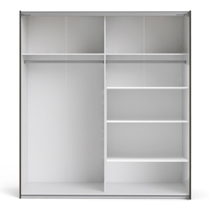 Verona Sliding Wardrobe 180cm in Black with Black and Mirror Doors with 5 Shelves