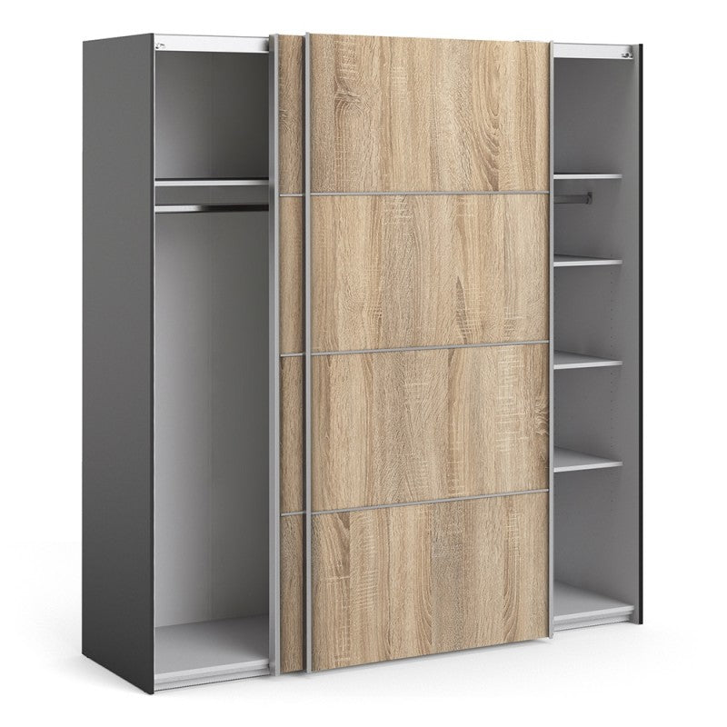 Verona Sliding Wardrobe 180cm in Black with Oakt Doors with 5 Shelves