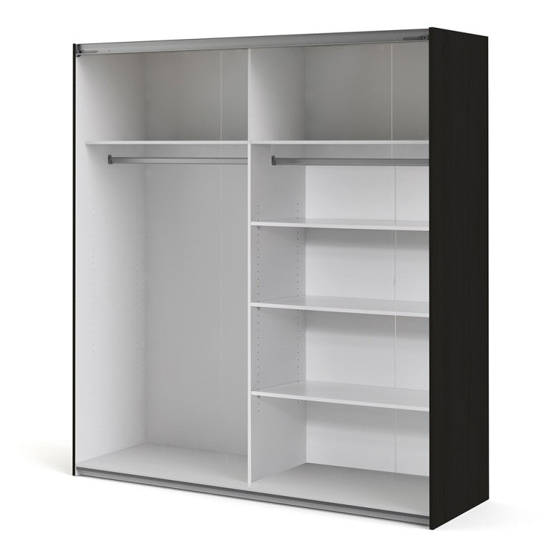 Verona Sliding Wardrobe 180cm in Black with Oakt Doors with 5 Shelves