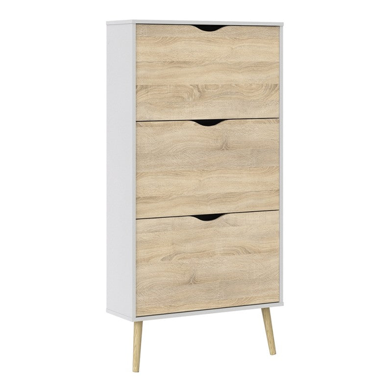 Oslo Shoe Cabinet 3 Drawers in White and Oak