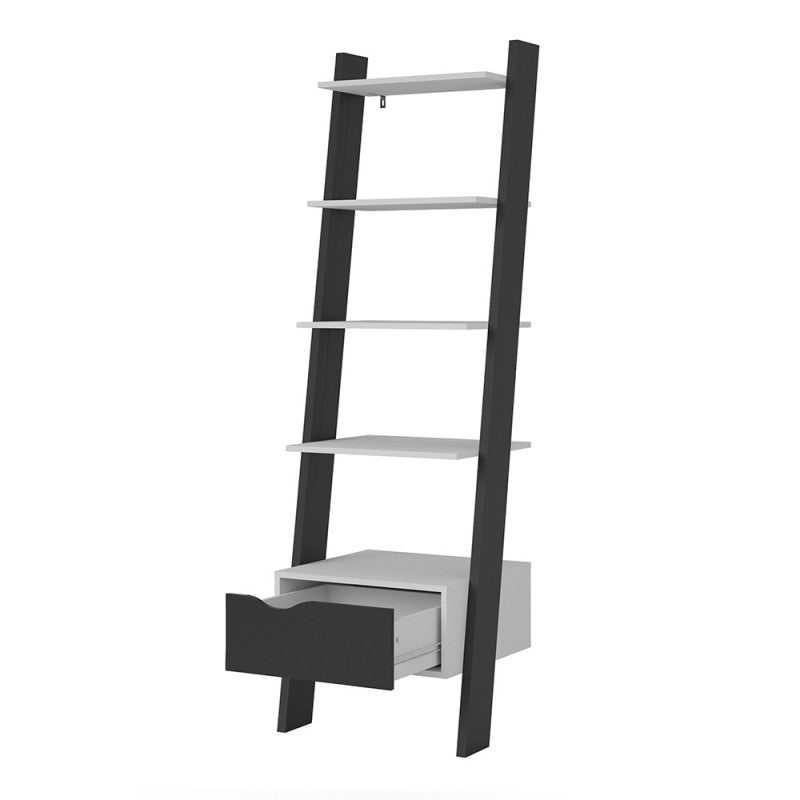 Oslo Leaning Bookcase 1 Drawer in White and Matt Black