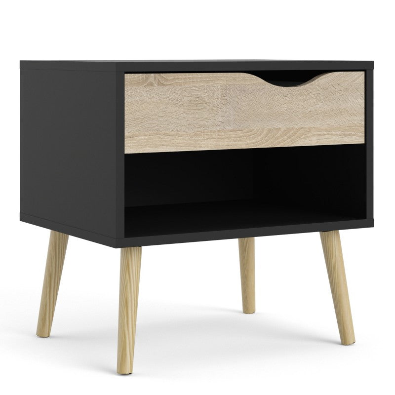 Oslo Bedside 1 Drawer in Black and Oak