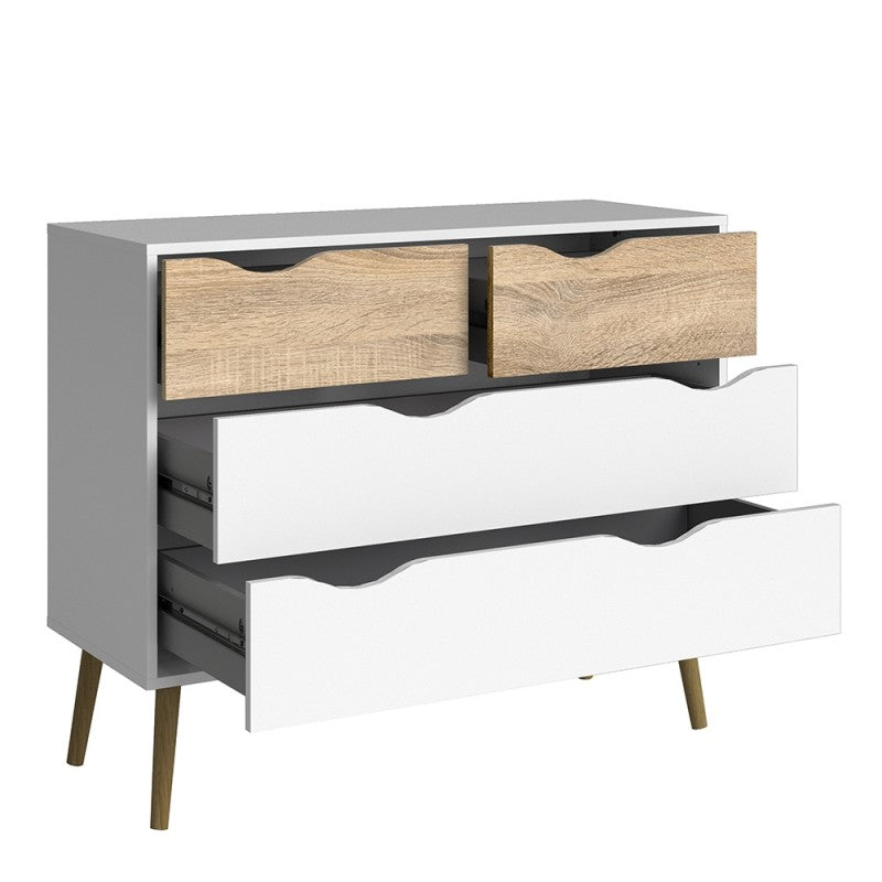 Oslo Chest of 4 Drawers (2+2) in White and Oak