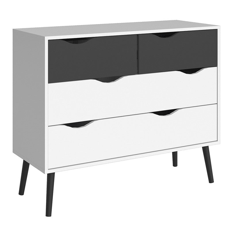 Oslo Chest of 4 Drawers (2+2) in White and Black Matt