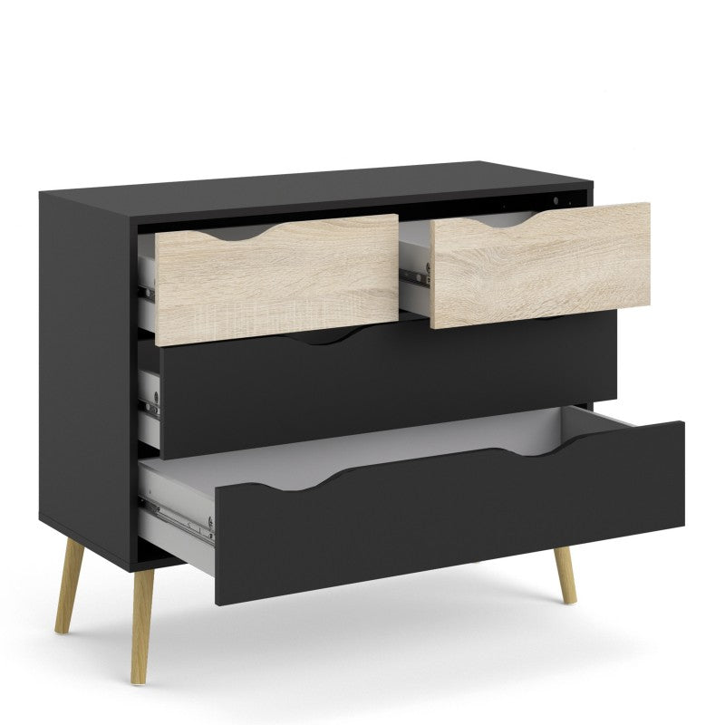 Oslo Chest of 4 Drawers (2+2) in Black and Oak