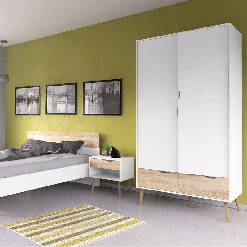 Oslo Wardrobe 2 Doors 2 Drawers in White and Oak