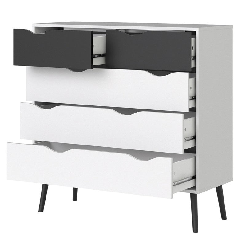 Oslo Chest of 5 Drawers (2+3) in White and Black Matt