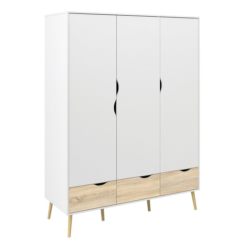 Oslo Wardrobe - 3 Doors 3 Drawers in White and Oak