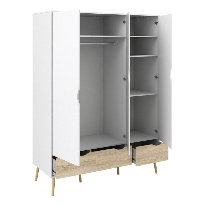 Oslo Wardrobe - 3 Doors 3 Drawers in White and Oak