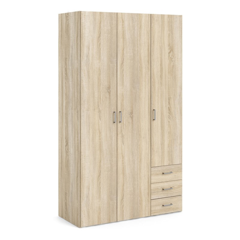 Space Wardrobe - 3 Doors 3 Drawers in Oak