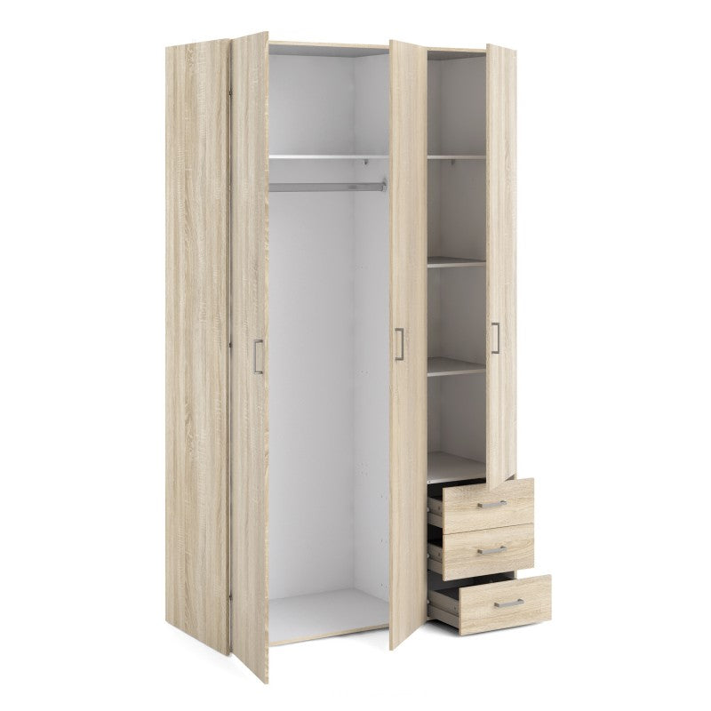 Space Wardrobe - 3 Doors 3 Drawers in Oak