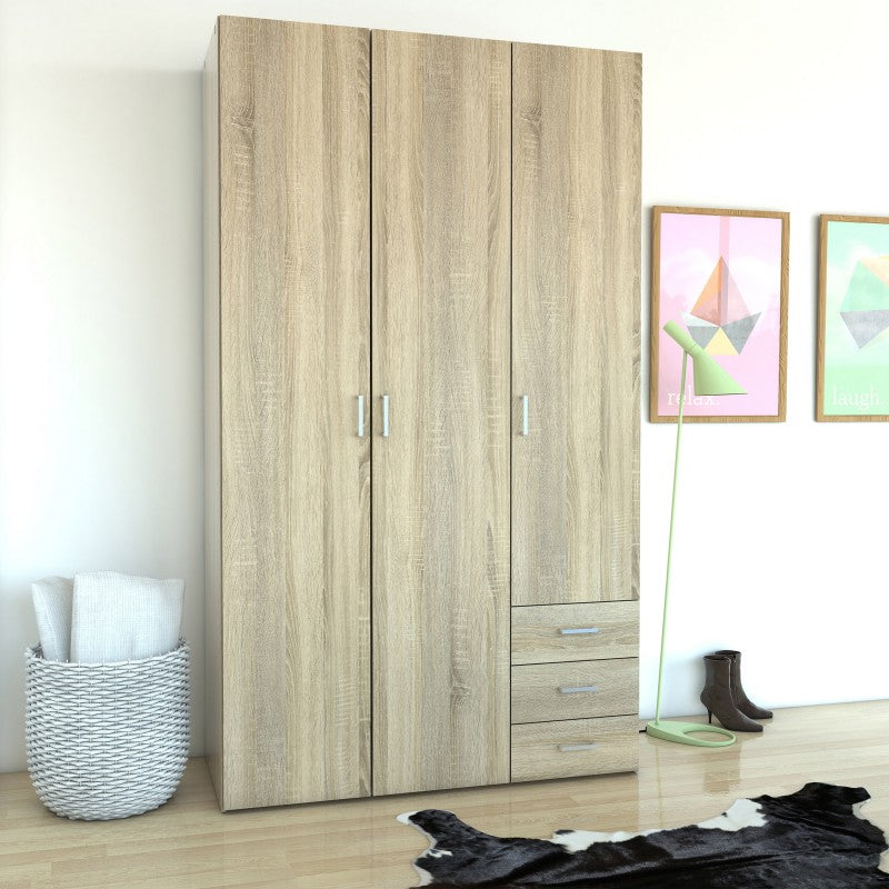 Space Wardrobe - 3 Doors 3 Drawers in Oak