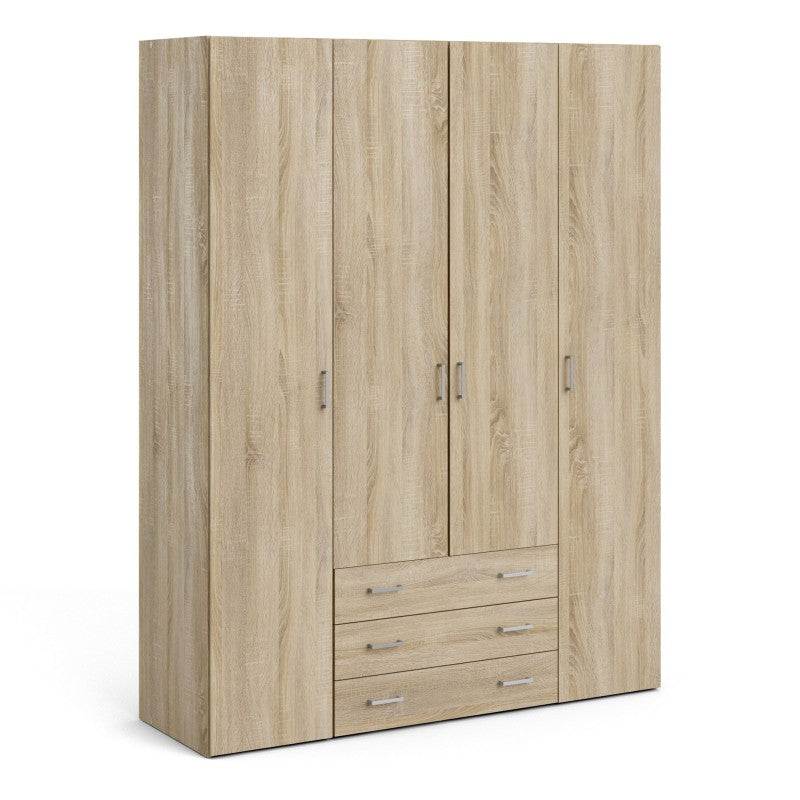 Space Wardrobe - 4 Doors 3 Drawers in Oak