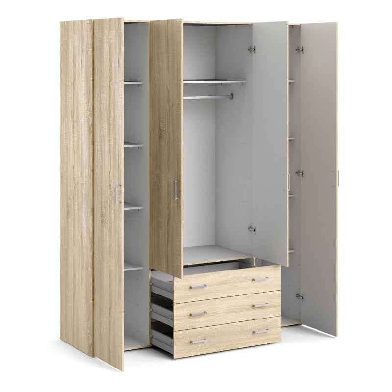 Space Wardrobe - 4 Doors 3 Drawers in Oak