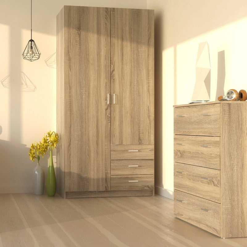 Space Wardrobe - 2 Doors 3 Drawers in Oak