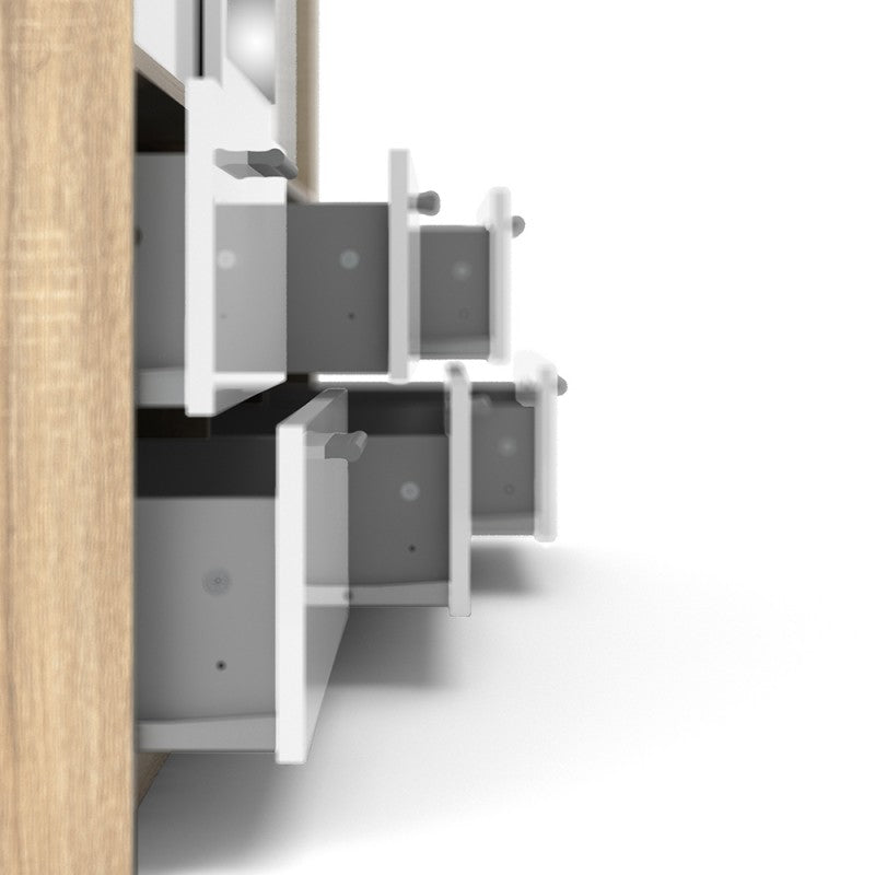 Line Wardrobe - 3 Doors 6 Drawers in Oak with White High Gloss