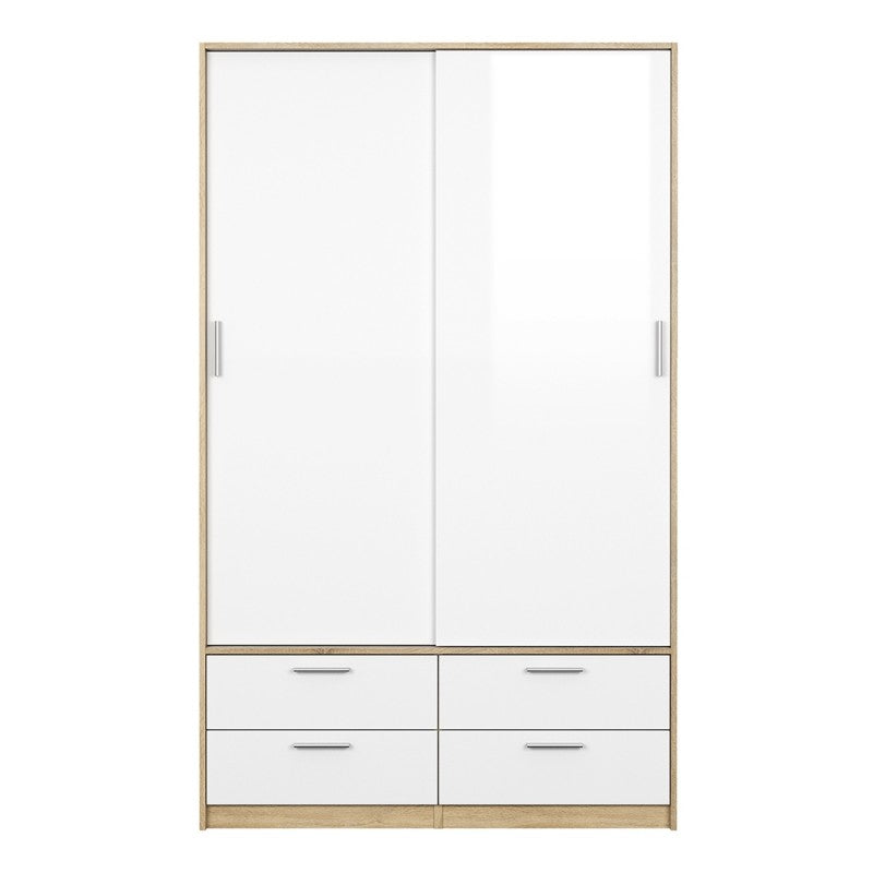 Line Wardrobe - 2 Doors 4 Drawers in Oak with White High Gloss