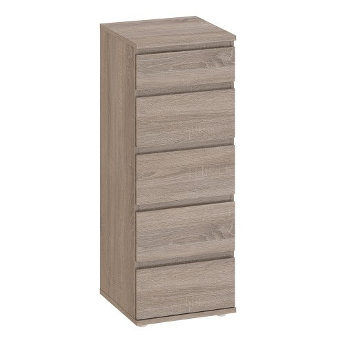 Nova Narrow Chest of 5 Drawers in Truffle