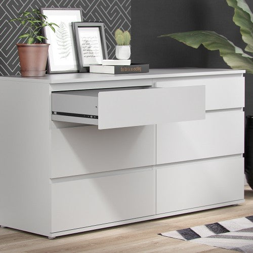 Nova Wide Chest of 6 Drawers (3+3) in White