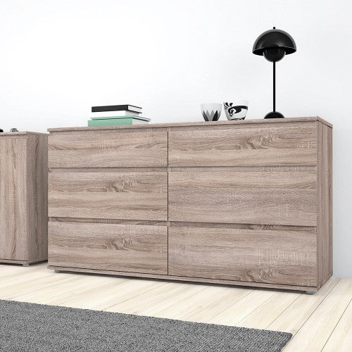 Nova Wide Chest of 6 Drawers (3+3) in Truffle