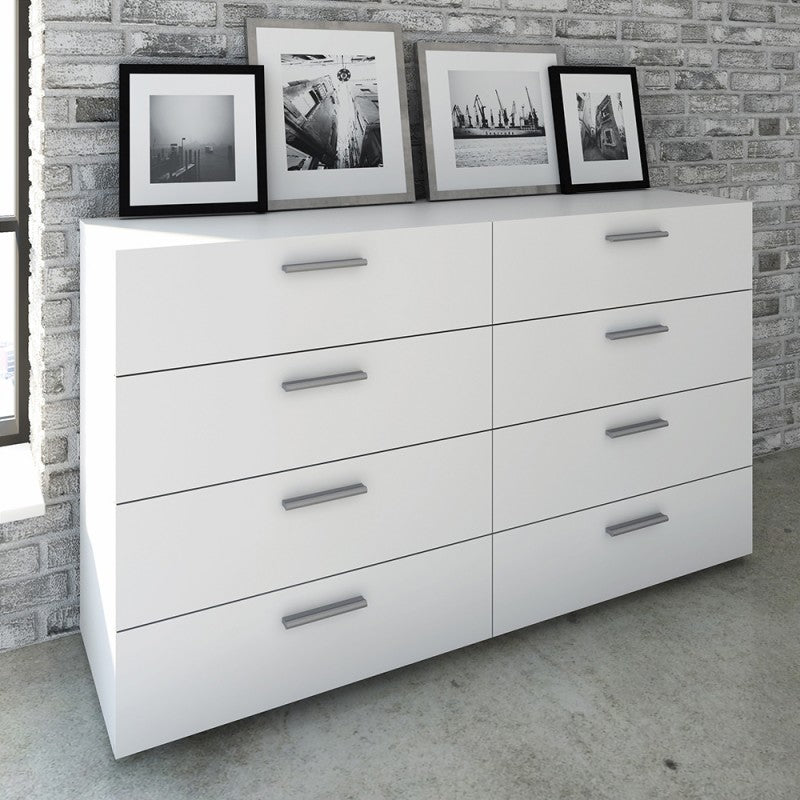 Pepe Wide Chest of 8 Drawers (4+4) in White