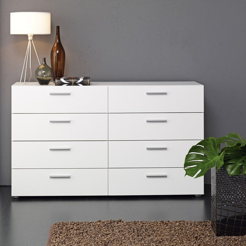 Pepe Wide Chest of 8 Drawers (4+4) in White