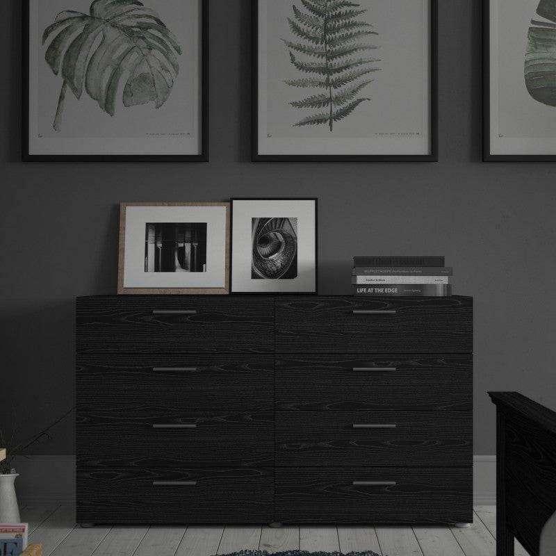 Pepe Wide Chest of 8 Drawers (4+4) in Black woodgrain