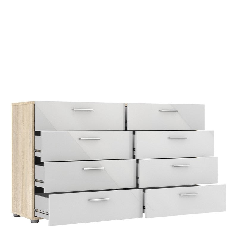 Pepe Wide Chest of 8 Drawers (4+4) in Oak with White High Gloss