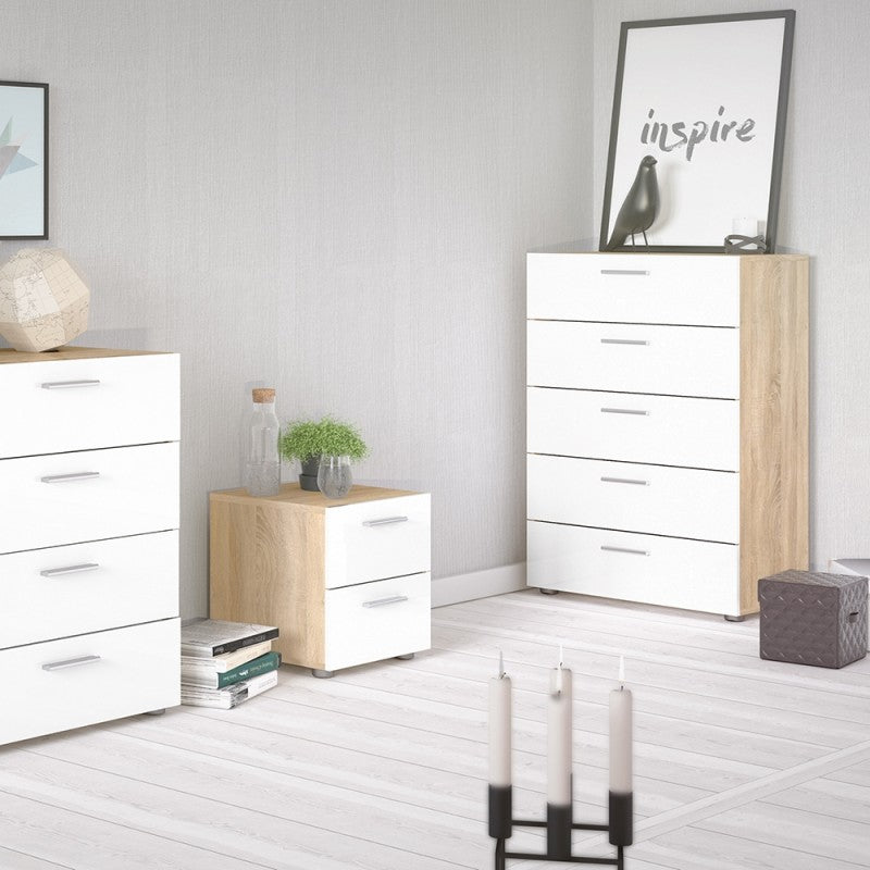 Pepe Chest of 5 Drawers in Oak with White High Gloss