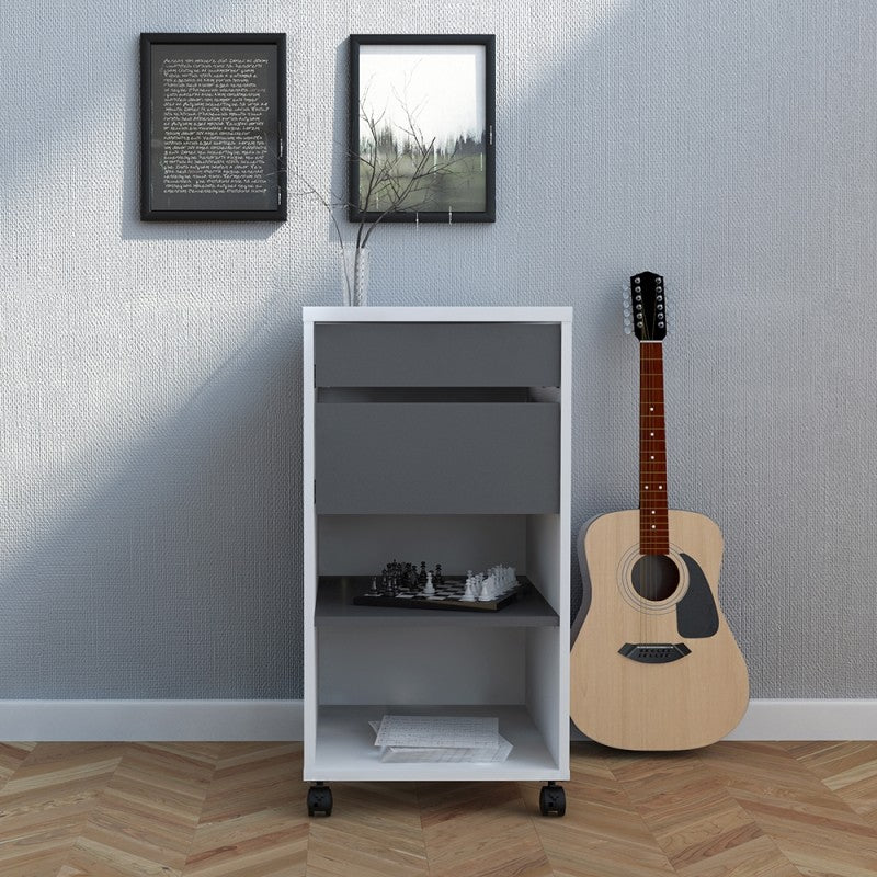 Function Plus Mobile file cabinet 2 drawers + 1 shelf White Grey