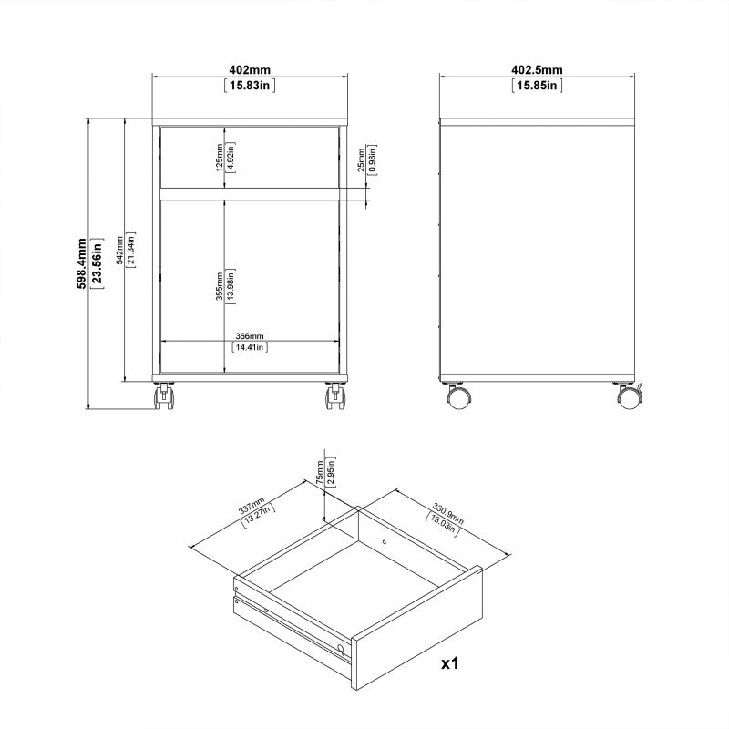 Function Plus Mobile cabinet in White and Wotan light oak