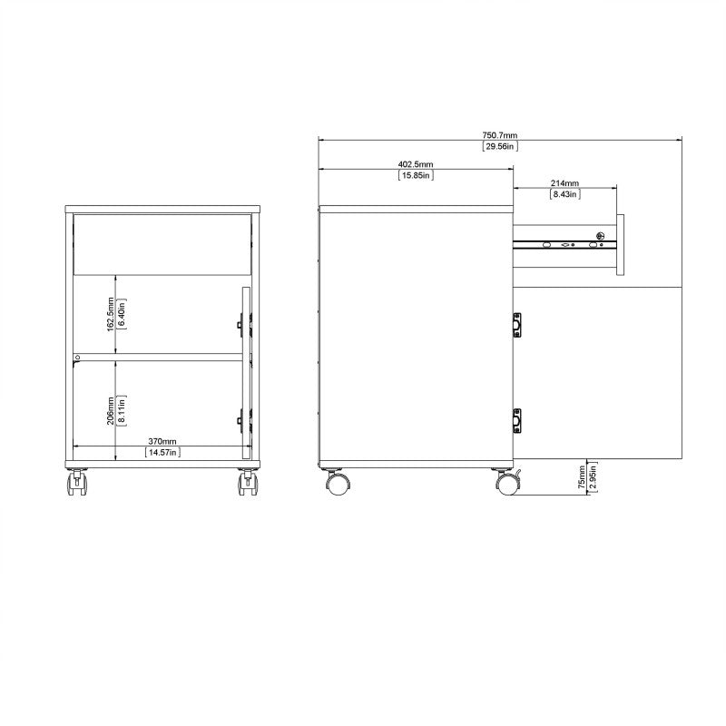 Function Plus Mobile cabinet in White and Wotan light oak