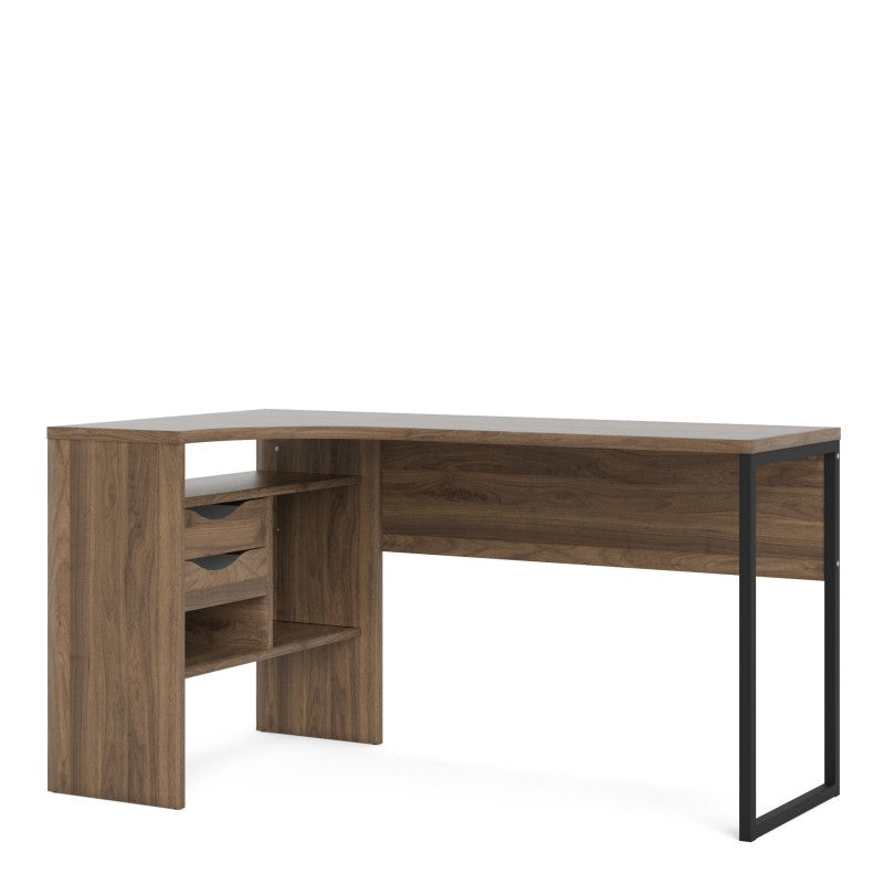 Function Plus Corner Desk 2 Drawers in Walnut