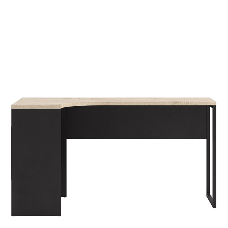 Function Plus Corner Desk 2 Drawers in Black Matt and Oak