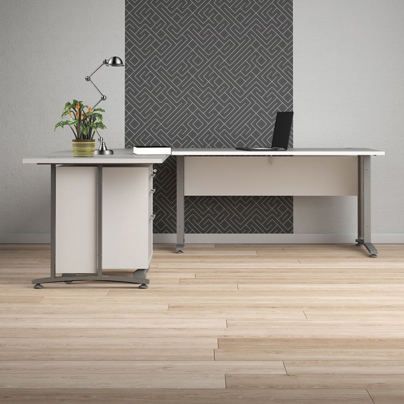 Prima Desk 150 cm in White with Silver grey steel legs