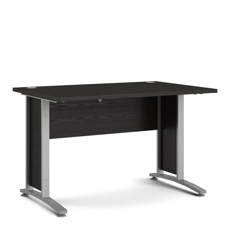 Prima Desk 120 cm in Black Woodgrain with Silver grey steel legs