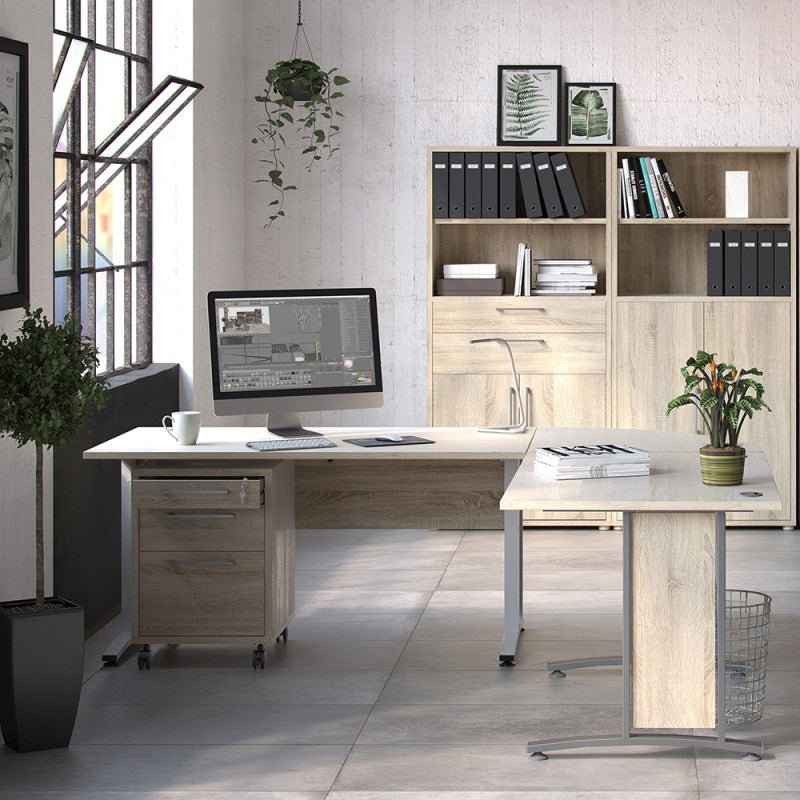 Prima Desk 150 cm in Oak with Height adjustable legs with electric control in White