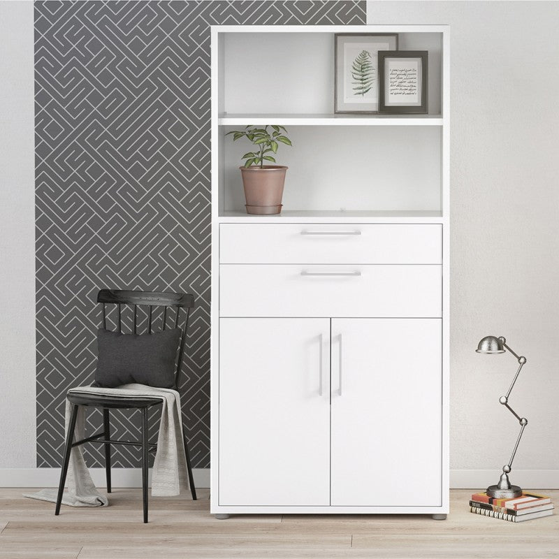 Prima Bookcase 2 Shelves with 2 Drawers and 2 Doors in White