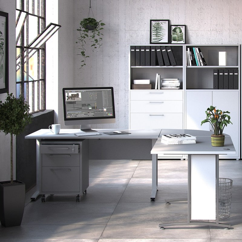 Prima Bookcase 1 Shelve with 2 Drawers + 2 File Drawers in White