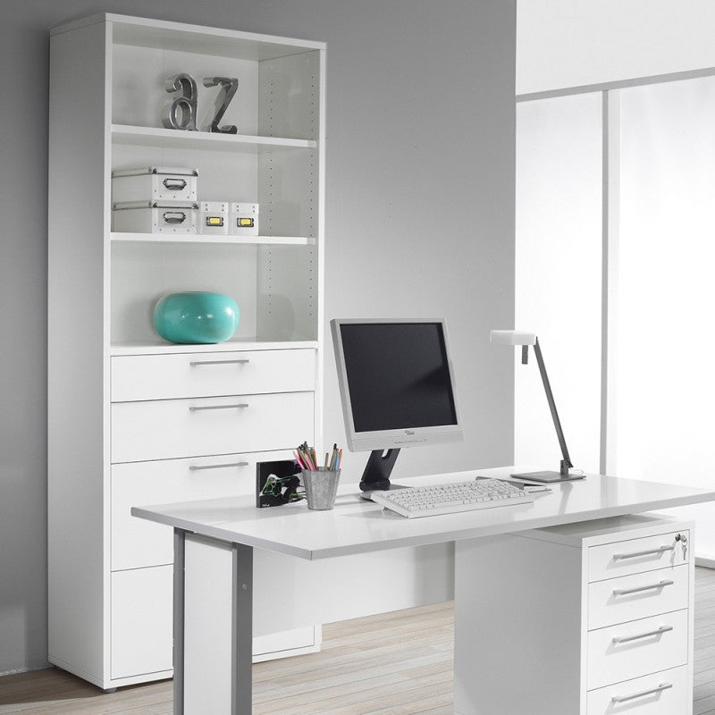 Prima Bookcase 2 Shelves with 2 Drawers + 2 File Drawers in White